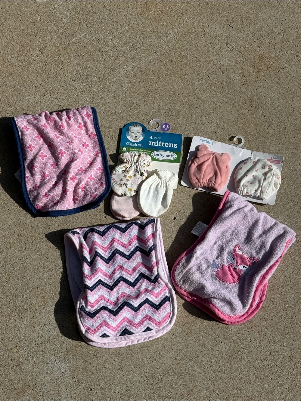 Baby girl Bib & Burp Cloth Set & mitts